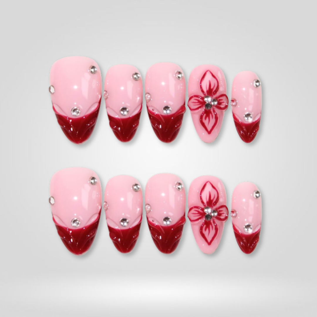 Amour de Fleur milky cloud dancer press-on nails - almond shape, front view