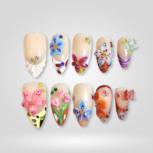 Vivid Bloom milky cloud dancer press-on nails - almond shape, front view