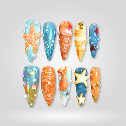 Ocean Inspired milky cloud dancer press-on nails - almond shape, front view