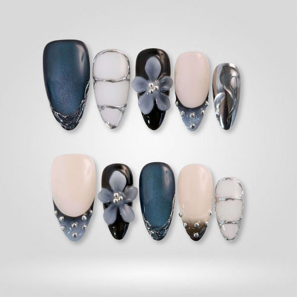 Steel Bloom | Floral Almond Press-Ons press-on nail set