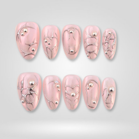 Pink Alloy soft neutral press-on nails - almond shape, front view