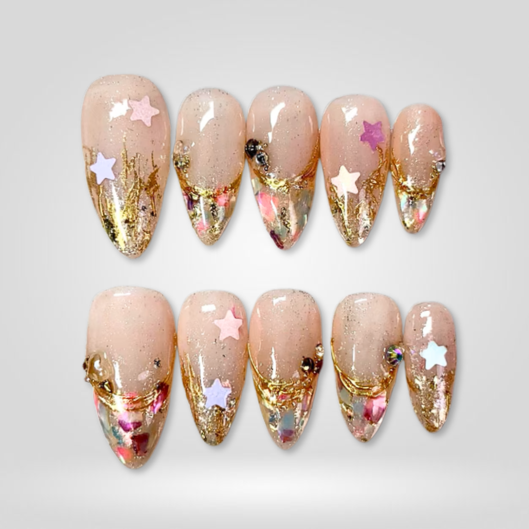 Celestial Dream ombre gradient press-on nails - almond shape, front view