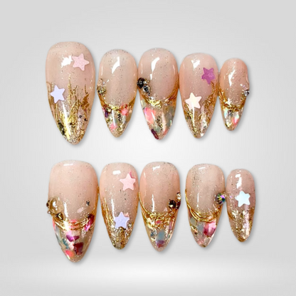 Celestial Dream ombre gradient press-on nails - almond shape, front view