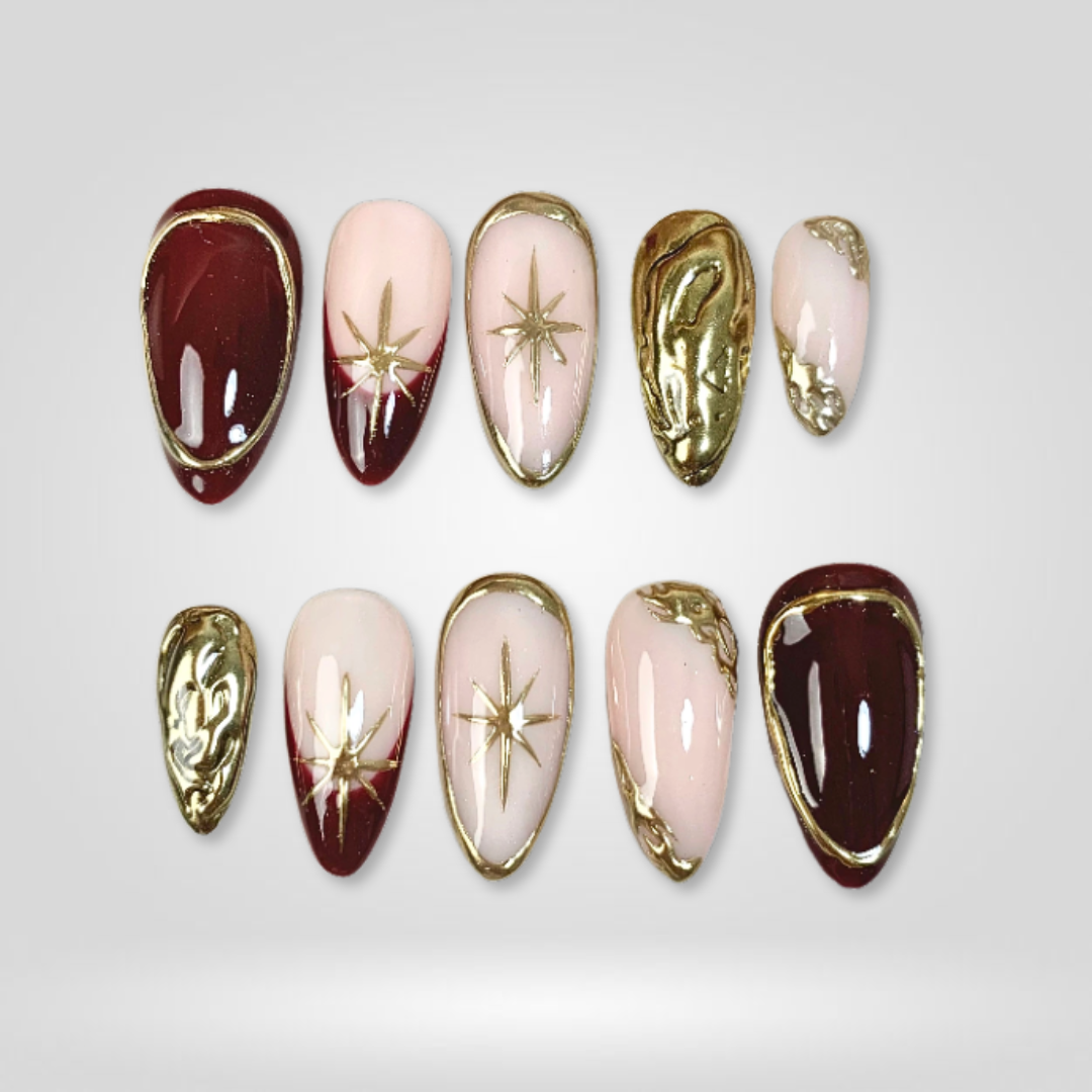 Golden Hour ombre gradient press-on nails - almond shape, front view