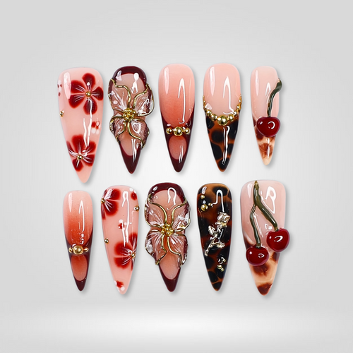 Autumn Rose milky cloud dancer press-on nails - almond shape, front view