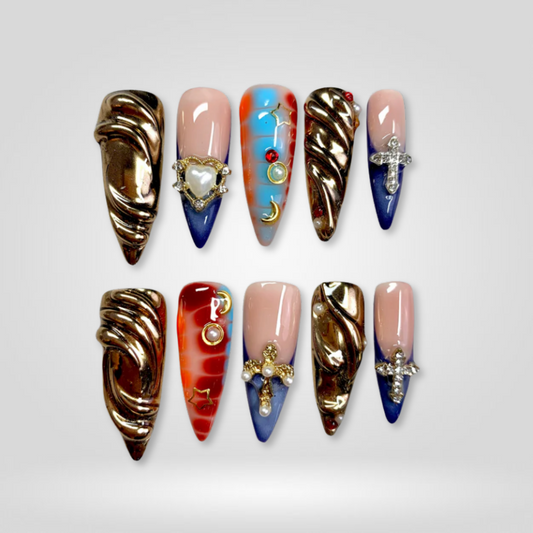 Cross & Crown milky cloud dancer press-on nails - almond shape, front view