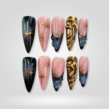 Royal Flame cat-eye velvet press-on nails - stiletto shape, front view
