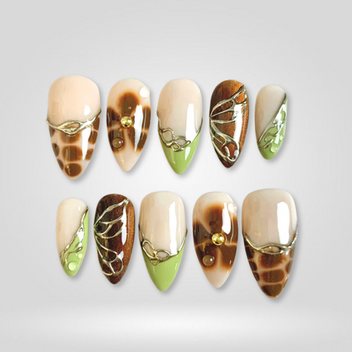 Earthy Elegance cat-eye velvet press-on nails - almond shape, front view