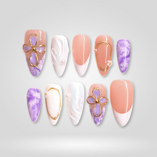 Violet Dream pastel press-on nails - almond shape, front view