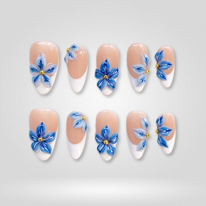 Floral Fantasy 3d sculptural press-on nails - almond shape, front view