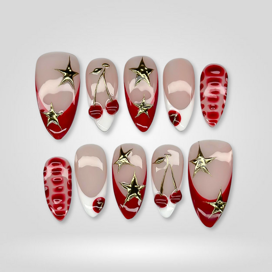 Wild Love floral press-on nails - almond shape, front view