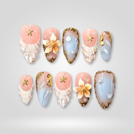 Aqua Pearl milky cloud dancer press-on nails - almond shape, front view