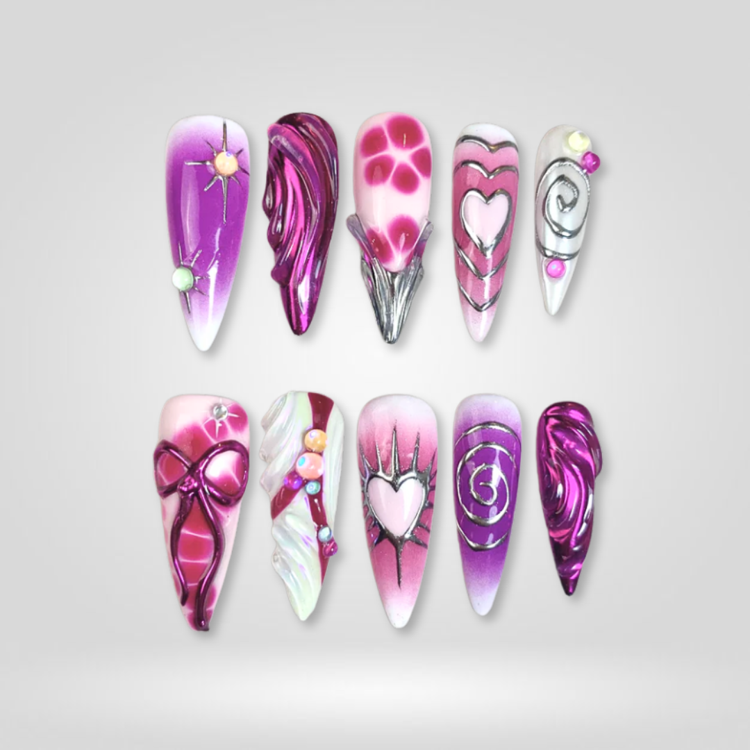 Cyber Dream ombre gradient press-on nails - almond shape, front view
