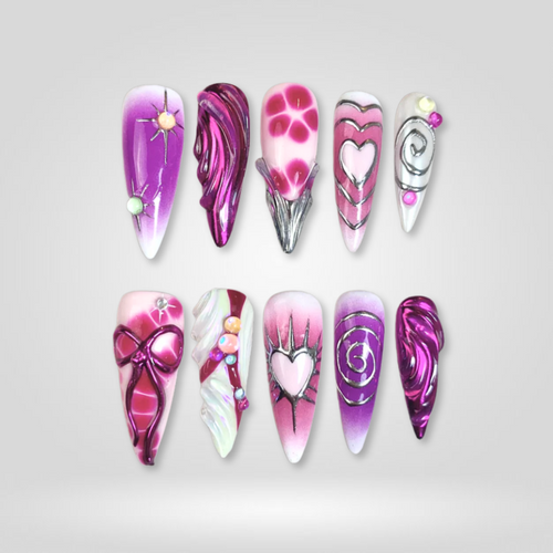 Cyber Dream ombre gradient press-on nails - almond shape, front view