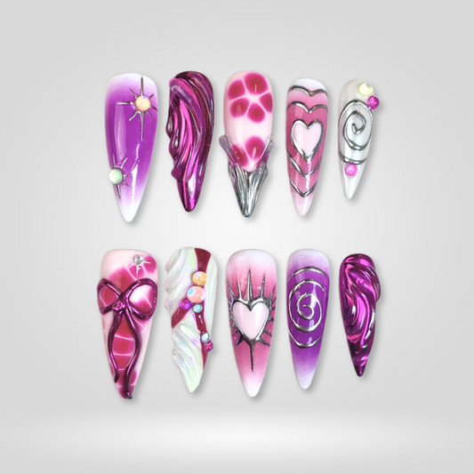 Cyber Dream ombre gradient press-on nails - almond shape, front view