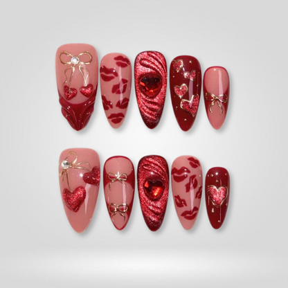 A Kiss to Remember cat-eye velvet press-on nails - almond shape, front view