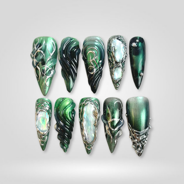 Nocturne Glitch | Pearl-Shift Almond Press-Ons press-on nail set