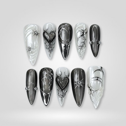 Obsidian Web ombre gradient press-on nails - stiletto shape, front view