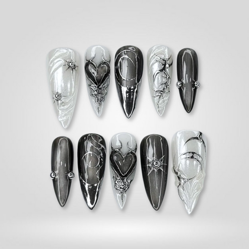 Obsidian Web ombre gradient press-on nails - stiletto shape, front view