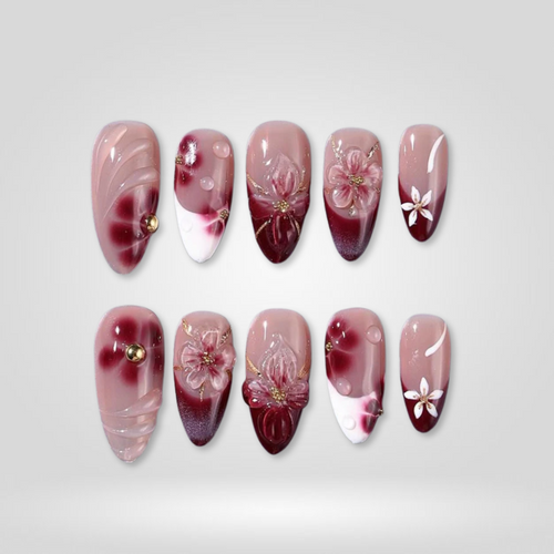 Blossom Tide milky cloud dancer press-on nails - almond shape, front view