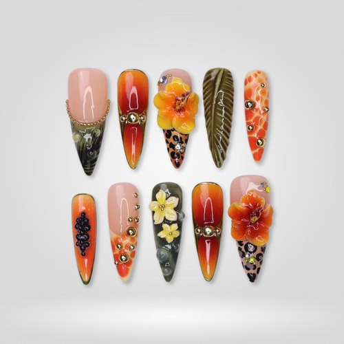 Celestial Court 3d sculptural press-on nails - almond shape, front view