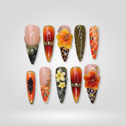 Celestial Court 3d sculptural press-on nails - almond shape, front view