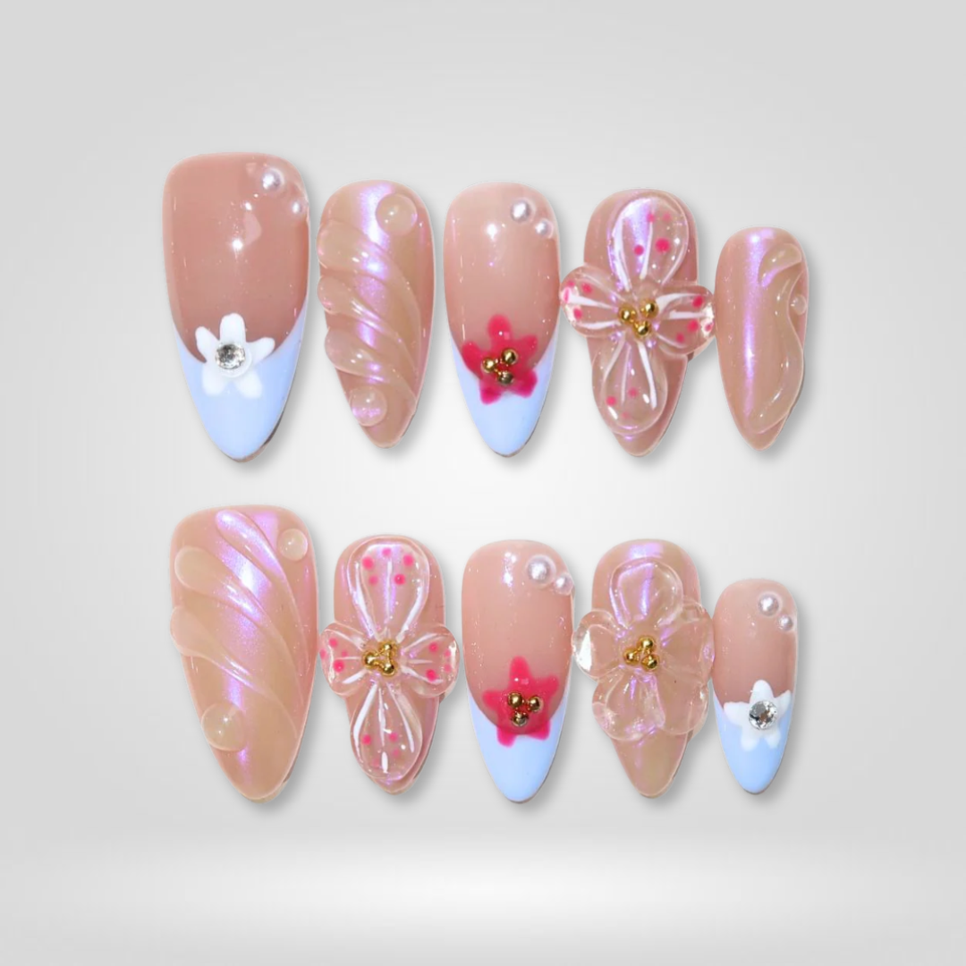 Coastal Bliss milky cloud dancer press-on nails - almond shape, front view