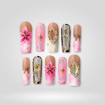 Emerald Elegance 3d sculptural press-on nails - square shape, front view