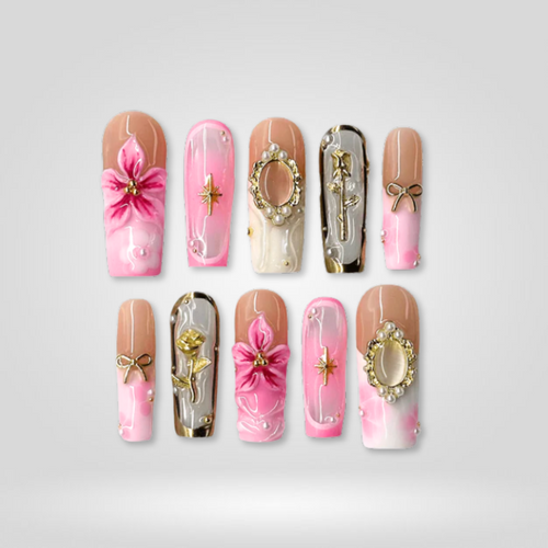 Emerald Elegance 3d sculptural press-on nails - square shape, front view
