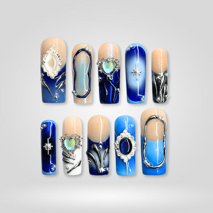 Emerald Reverie 3d sculptural press-on nails - square shape, front view