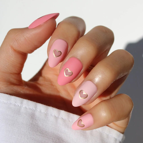 Matte in Love pearl-shift press-on nails - almond shape, front view