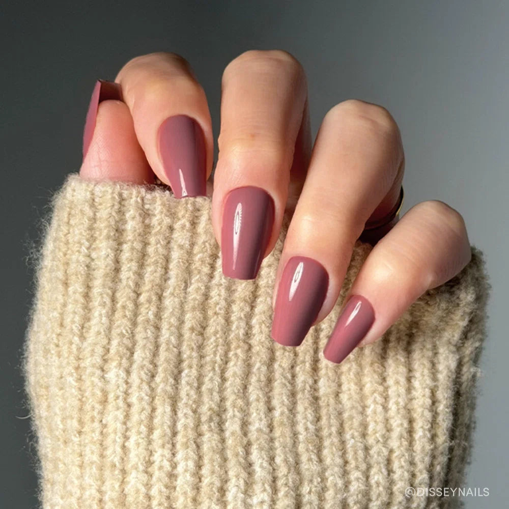 Mauve Affair pastel press-on nails - coffin/ballerina shape, front view