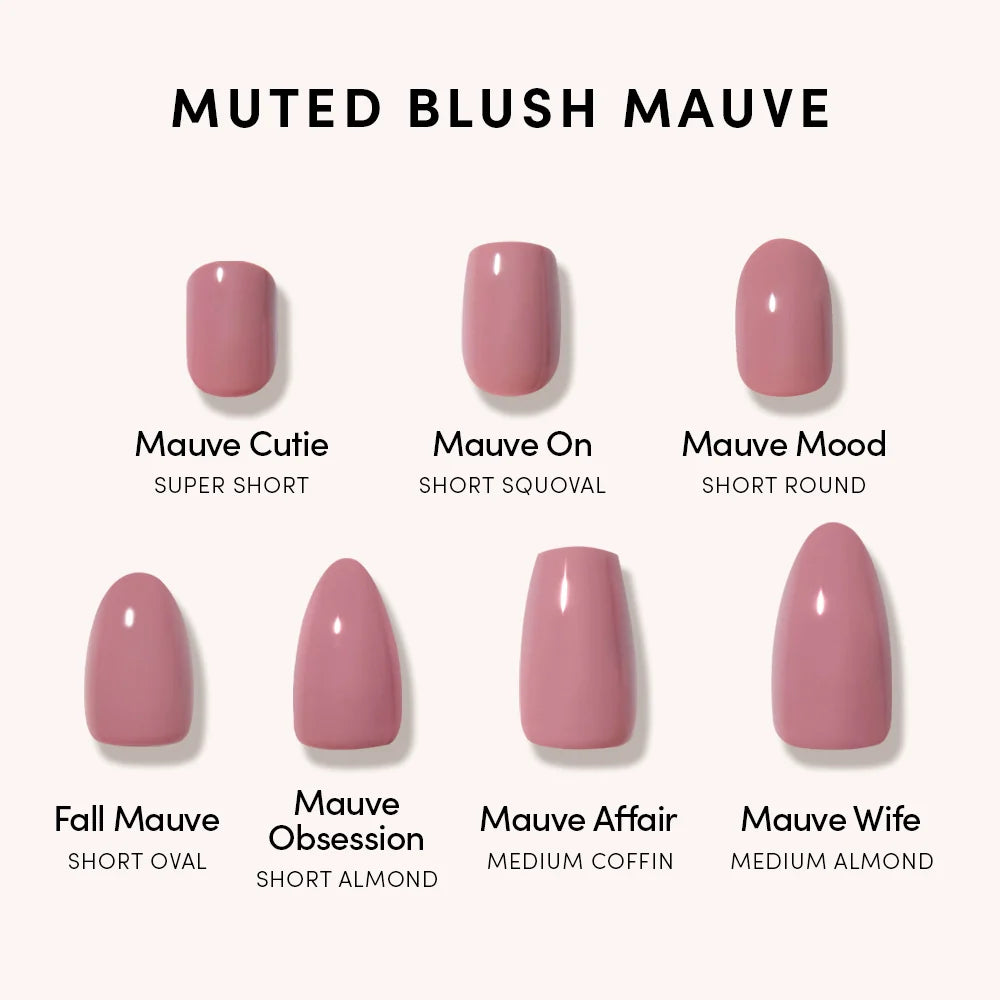 Mauve On press-on nail set - XS to L sizing, pastel design