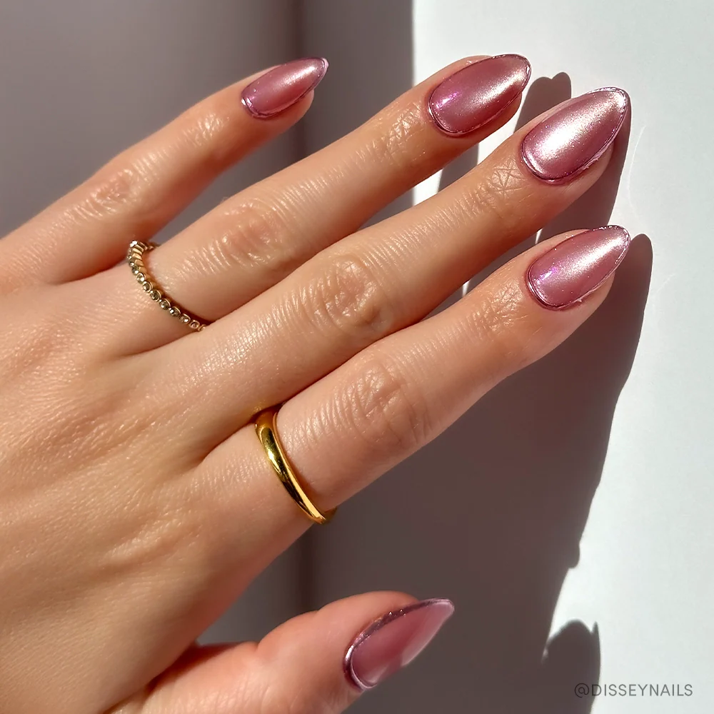 Mertini cat-eye velvet press-on nails - almond shape, front view