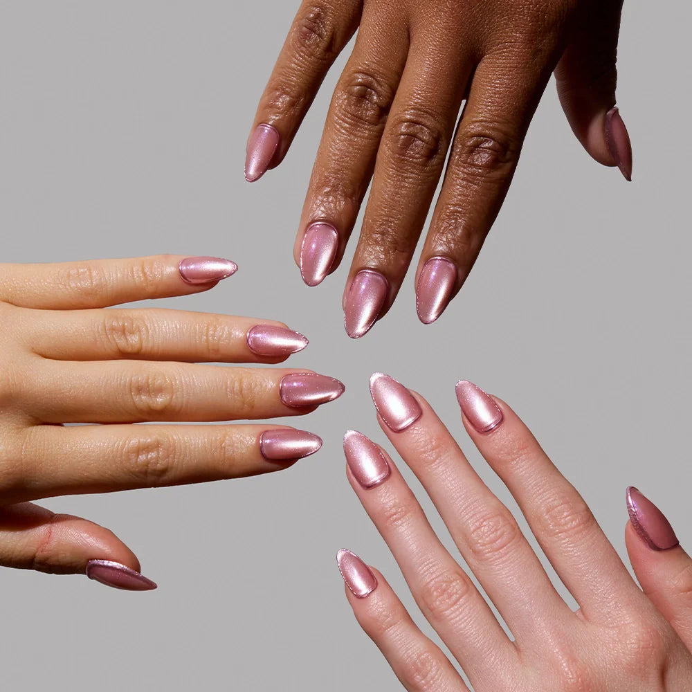 Mertini press-on nails close-up texture detail - cat-eye velvet finish, US shipping