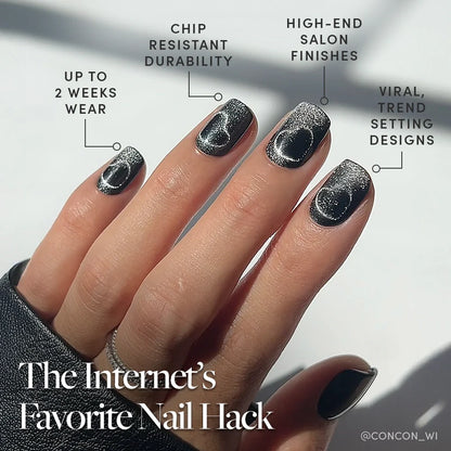 Midnight Romance press-on nail set - XS to L sizing, cat-eye velvet design