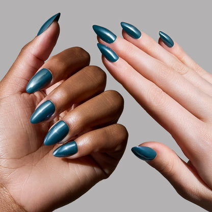 Midnight Teal press-on nail set - XS to L sizing, jelly glaze design