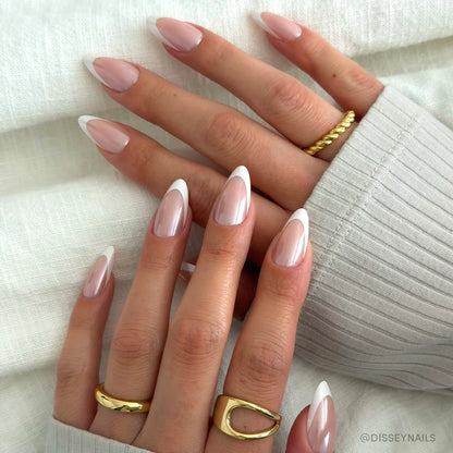 Mother Pearl milky cloud dancer press-on nails - almond shape, front view
