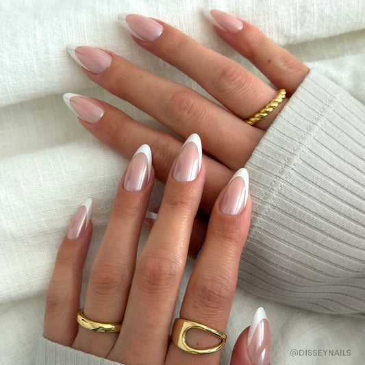 Mother Pearl milky cloud dancer press-on nails - almond shape, front view