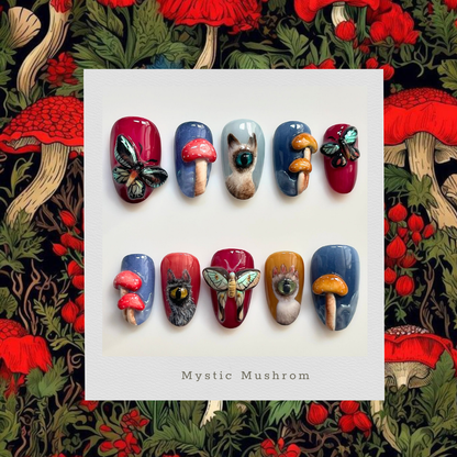 Mystic Mushroom press-on nail set - XS to L sizing, 3d sculptural design