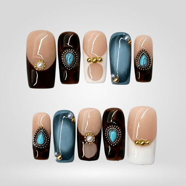 Azure Stone | Floral Almond Press-Ons press-on nail set