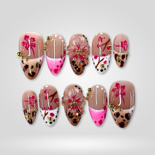 Whisper Bloom floral press-on nails - almond shape, front view