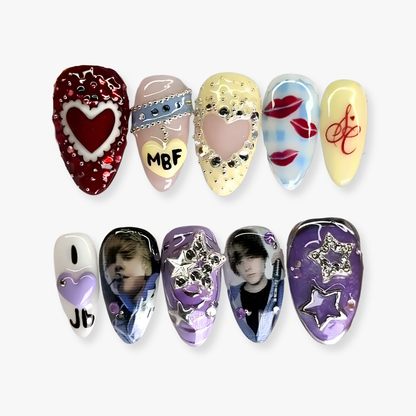 Pop Stars press-on nail set - XS to L sizing, cat-eye velvet design