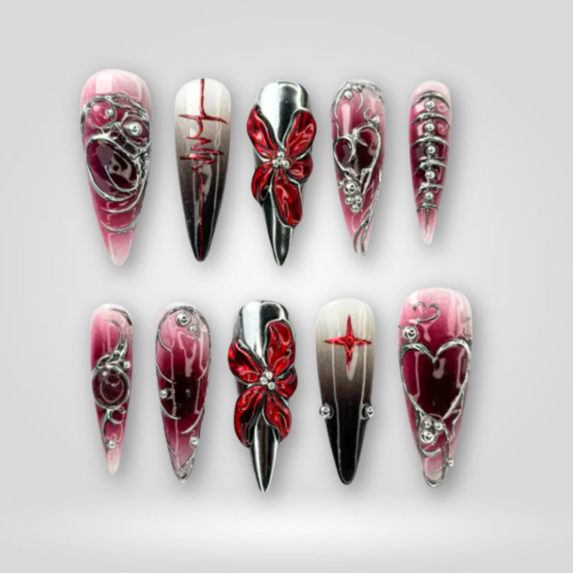 Chrome Crush press-on nails on hand - lifestyle photo, pearl-shift finish