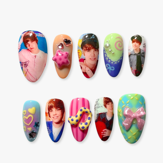 Pop Stars cat-eye velvet press-on nails - almond shape, front view