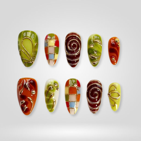 Amber Swirl | Floral Almond Press-Ons press-on nail set