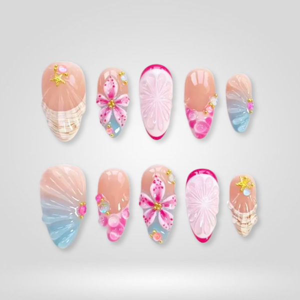 Ocean Petals | Floral Almond Press-Ons press-on nail set
