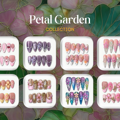 Petal Garden cat-eye velvet press-on nails - almond shape, front view