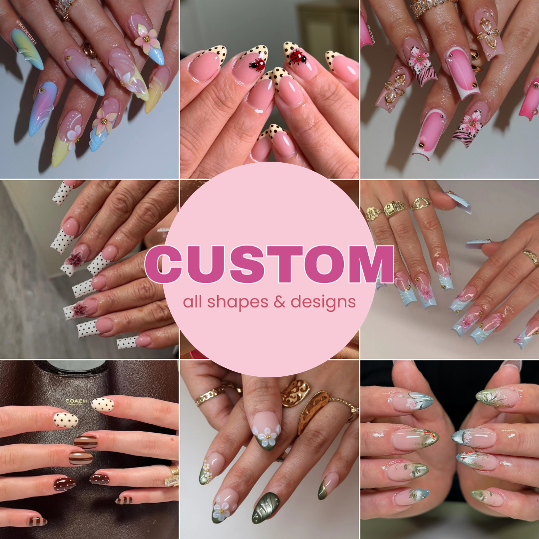 Custom black and pink zebra star press-on nail design example