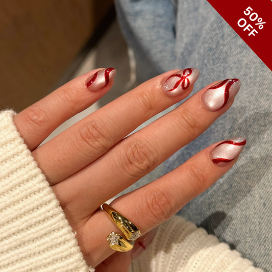 Holiday Magic ombre gradient press-on nails - almond shape, front view